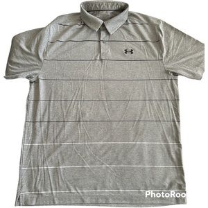 Under Armour Mens large heat gear polo light gray with stripes